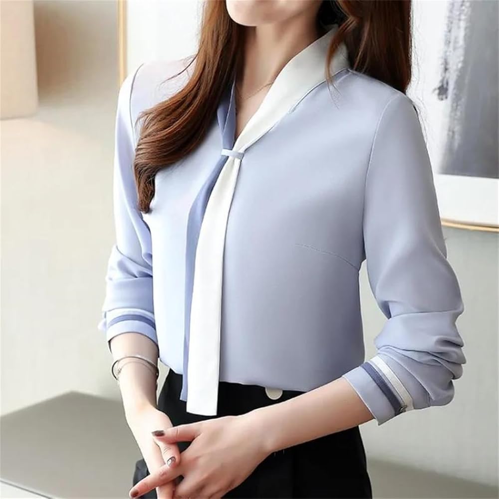 ★送料・関税込★sinoon★RIBBON V-NECK LONG SLEEVE★ Amazon.com: Women's V-Neck Office Shirt Retro Long-Sleeved